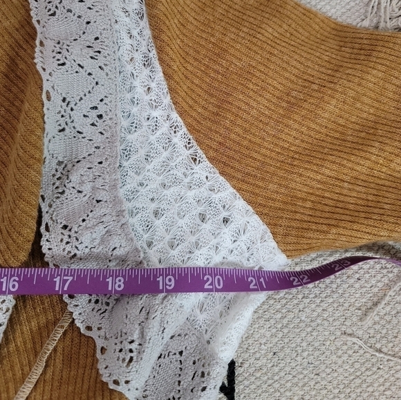 NICK & MO GOLDEN MUSTARD YELLOW RIBBED CARDIGAN W LACE & CROCHET LACE, sz M/L - Picture 13 of 16